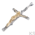 Srebrny krzyżyk Konar 925 z pozłacanym wizerunkiem Chrystusa – frontowe ujęcie oksydowanego odlewu, idealne na prezent sakralny (chrzest, komunię, bierzmowanie).