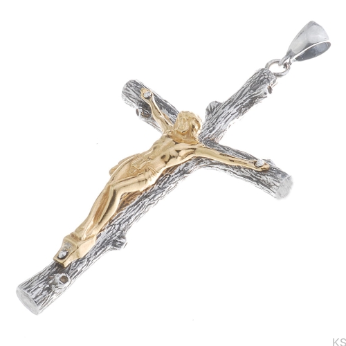 Srebrny krzyżyk Konar 925 z pozłacanym wizerunkiem Chrystusa – prezent na chrzest, komunię i bierzmowanie