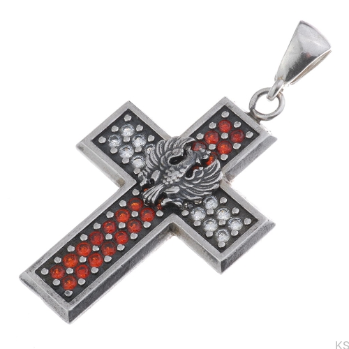 Srebrny krzyżyk patriotyczny 925 z orłem i białymi i czerwonymi cyrkoniami – prezent na Święto Niepodległości