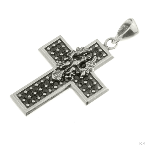 Srebrny krzyżyk patriotyczny 925 z orłem i czarnymi cyrkoniami – prezent na Święto Niepodległości