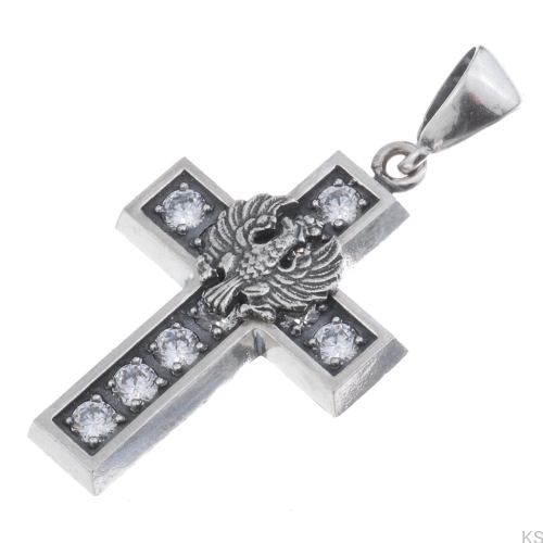 Srebrny krzyżyk patriotyczny 925 z orłem i białymi cyrkoniami – prezent na Święto Niepodległości