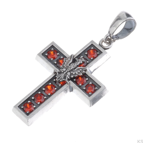 Srebrny krzyżyk patriotyczny 925 z orłem i czerwonymi cyrkoniami – prezent na Święto Niepodległości