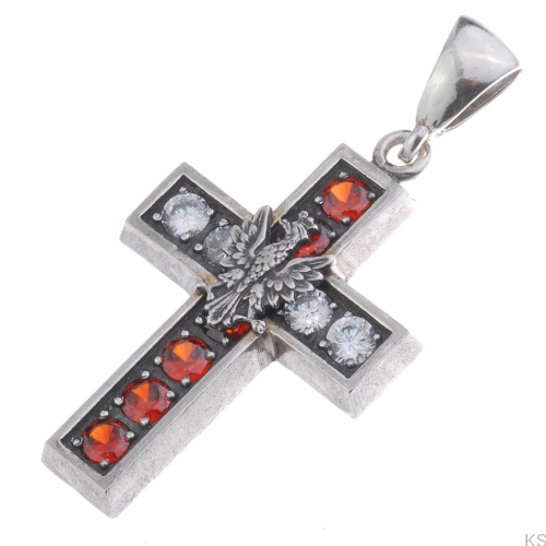 Srebrny krzyżyk patriotyczny z orłem i cyrkoniami 925 – prezent na Święto Niepodległości