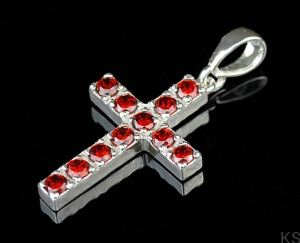 Krzyżyk z 11-ma cyrkoniami 3mm - granat